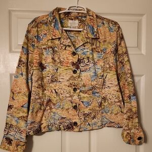 080 Christopher & Banks Green and Cream Blazer Lightweight Suit Jacket